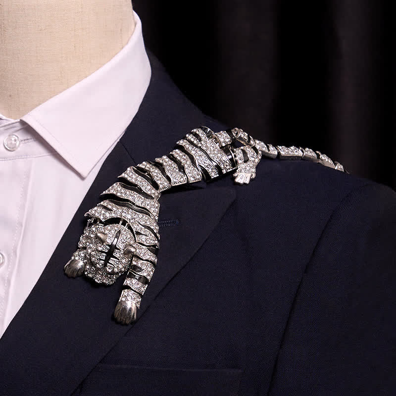 Men's Majestic Tiger Large Luxury Sparkling Rhinestone Brooch