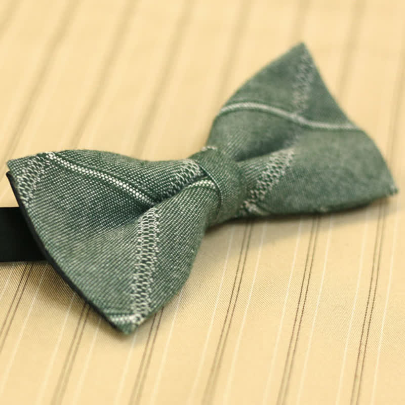 Men's MediumSeaGreen British Style Plaid Cotton Bow Tie - Image 2