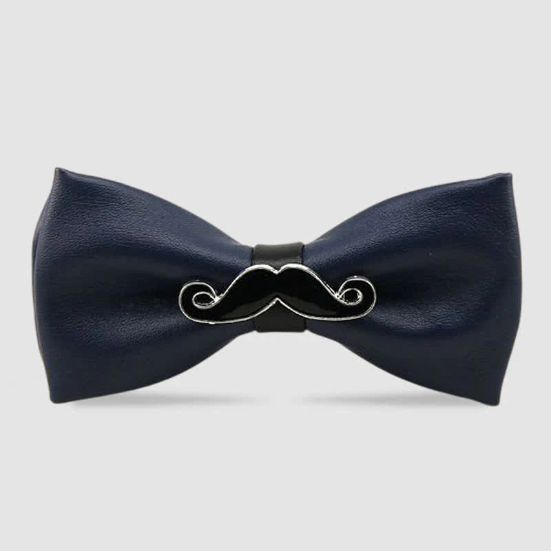 Men's Metal Mustache Leather Bow Tie - Image 11