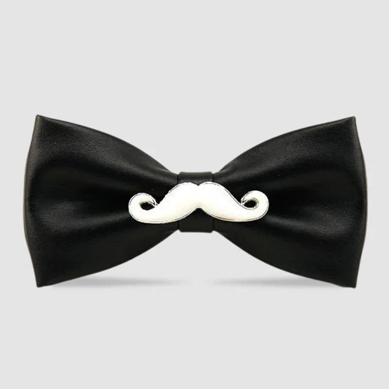 Men's Metal Mustache Leather Bow Tie - Image 6