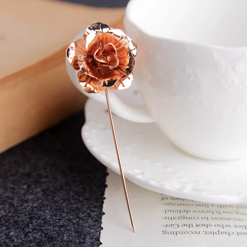 Men's Metal Rose Flower Brooch Pin - Image 10