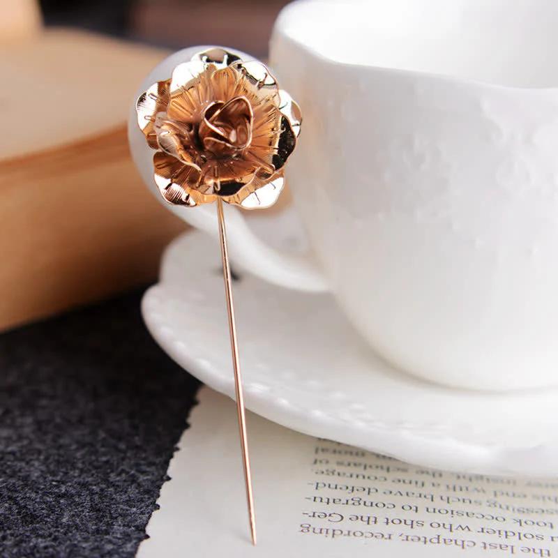 Men's Metal Rose Flower Brooch Pin - Image 3