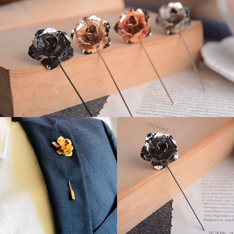 Men's Metal Rose Flower Brooch Pin - Image 5