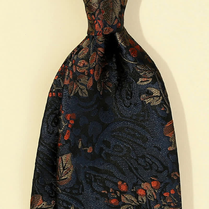 Men's MidnightBlue & Red Floral Embroidery Necktie - Image 3