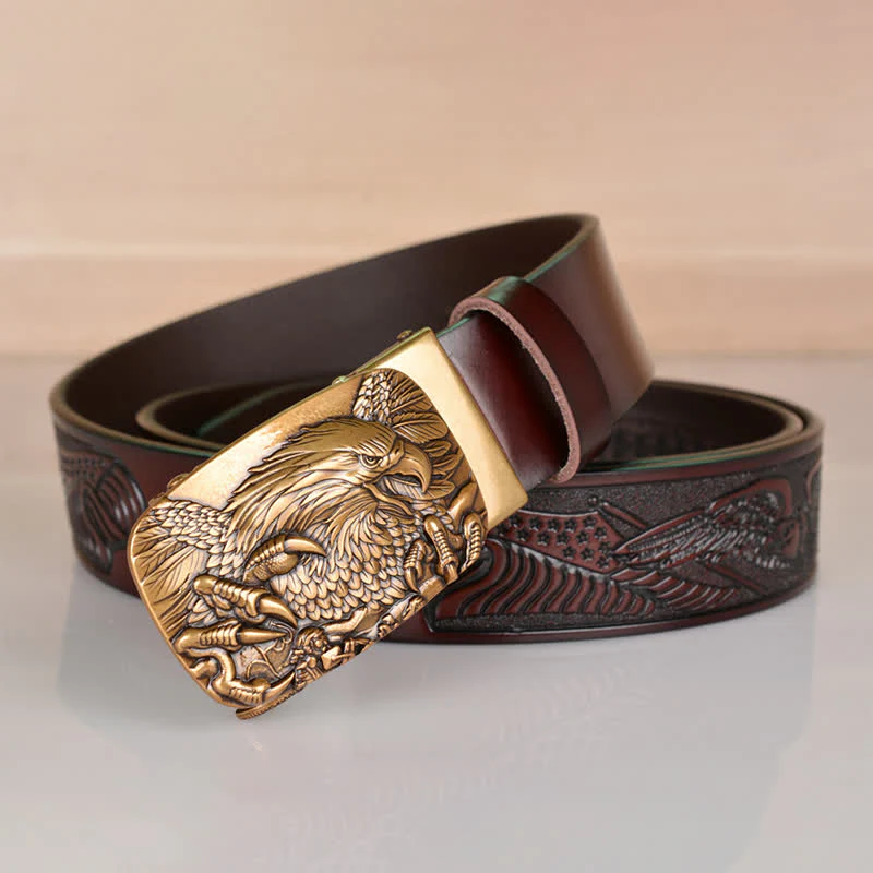 Men's Mighty Eagle Sharp Claw Automatic Buckle Leather Belt - Image 21