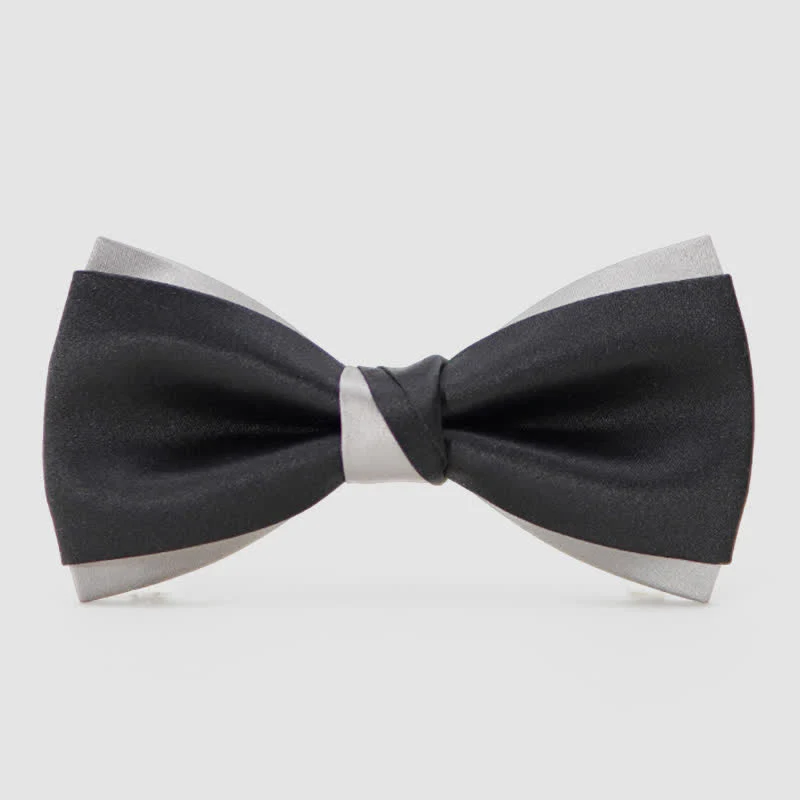 Men's Modern Black & Silver Double Layered Bow Tie
