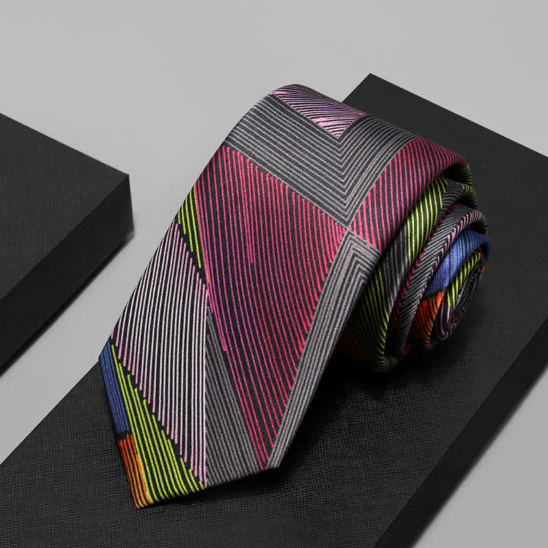 Men's Modern Multicolored Geometrical Lines Necktie - Image 2