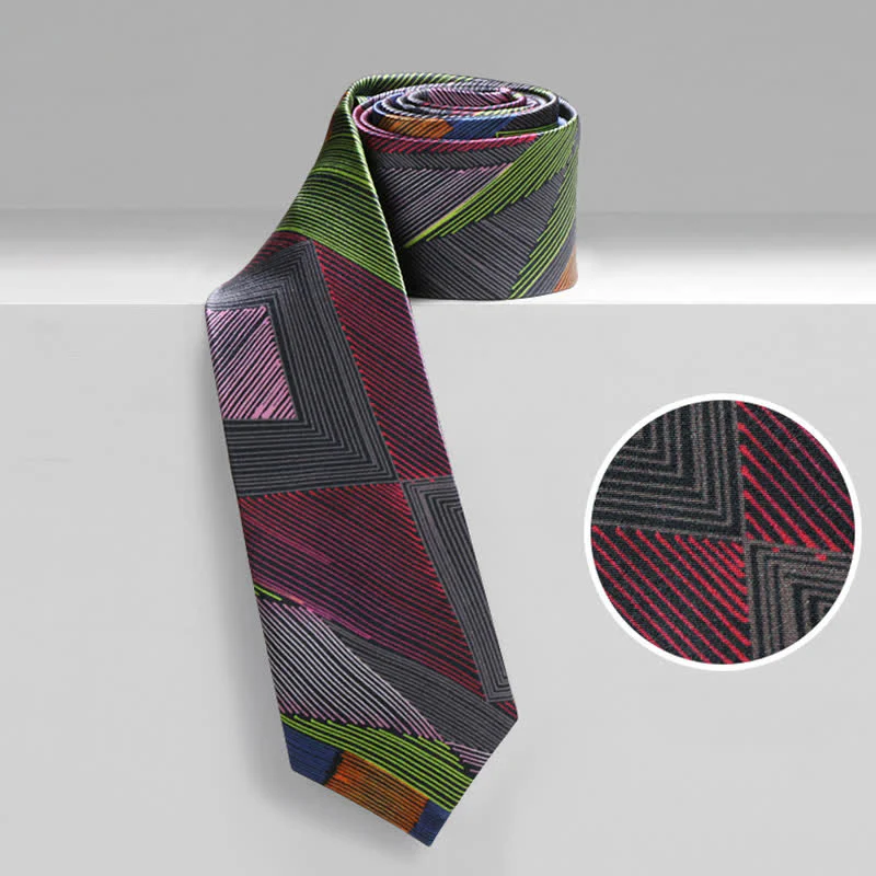 Men's Modern Multicolored Geometrical Lines Necktie - Image 3