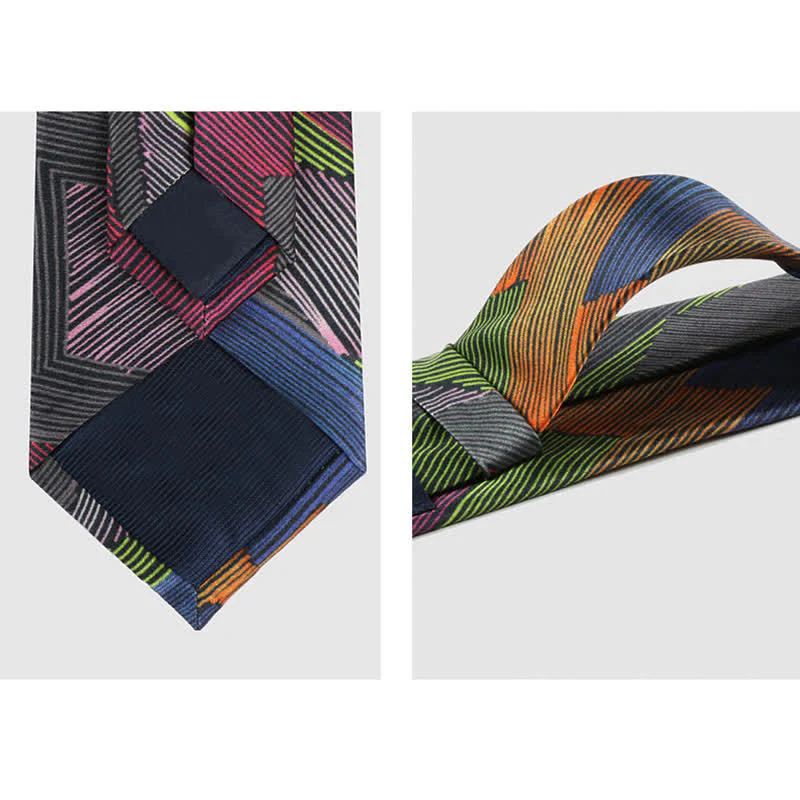 Men's Modern Multicolored Geometrical Lines Necktie - Image 4