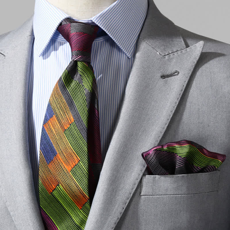 Men's Modern Multicolored Geometrical Lines Necktie - Image 5