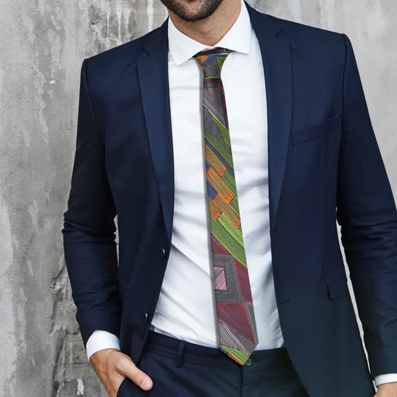Men's Modern Multicolored Geometrical Lines Necktie - Image 6