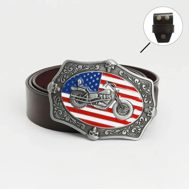 Men's Motorcycle American Flag Skull Leather Belt - Image 13