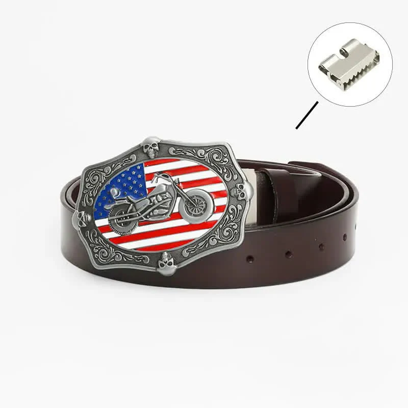 Men's Motorcycle American Flag Skull Leather Belt - Image 20