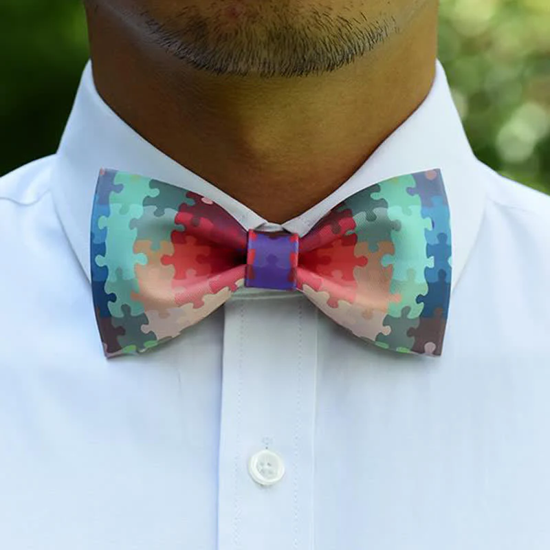 Men's Multicolor Block Puzzle Bow Tie - Image 2