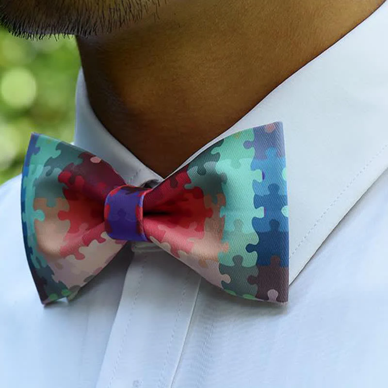 Men's Multicolor Block Puzzle Bow Tie - Image 3
