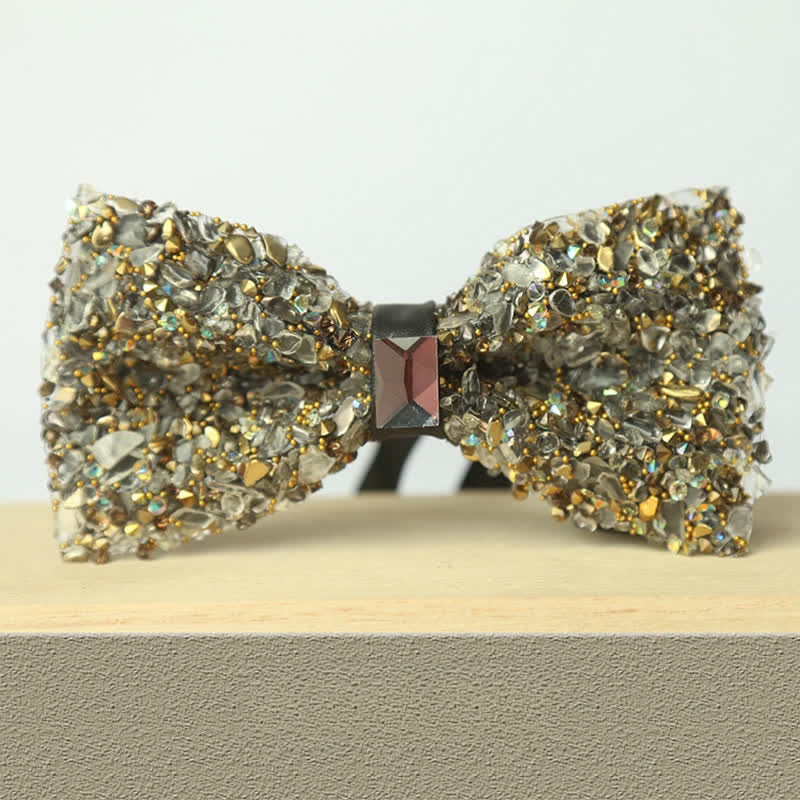 Men's Multicolor Stone Crystal Clastic Enchases Bow Tie - Image 10