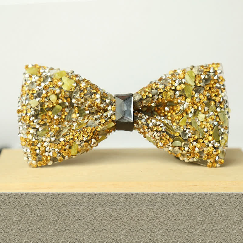 Men's Multicolor Stone Crystal Clastic Enchases Bow Tie - Image 19