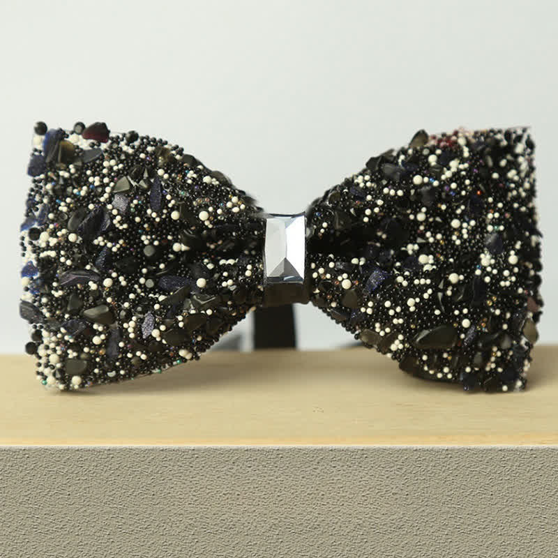 Men's Multicolor Stone Crystal Clastic Enchases Bow Tie - Image 23