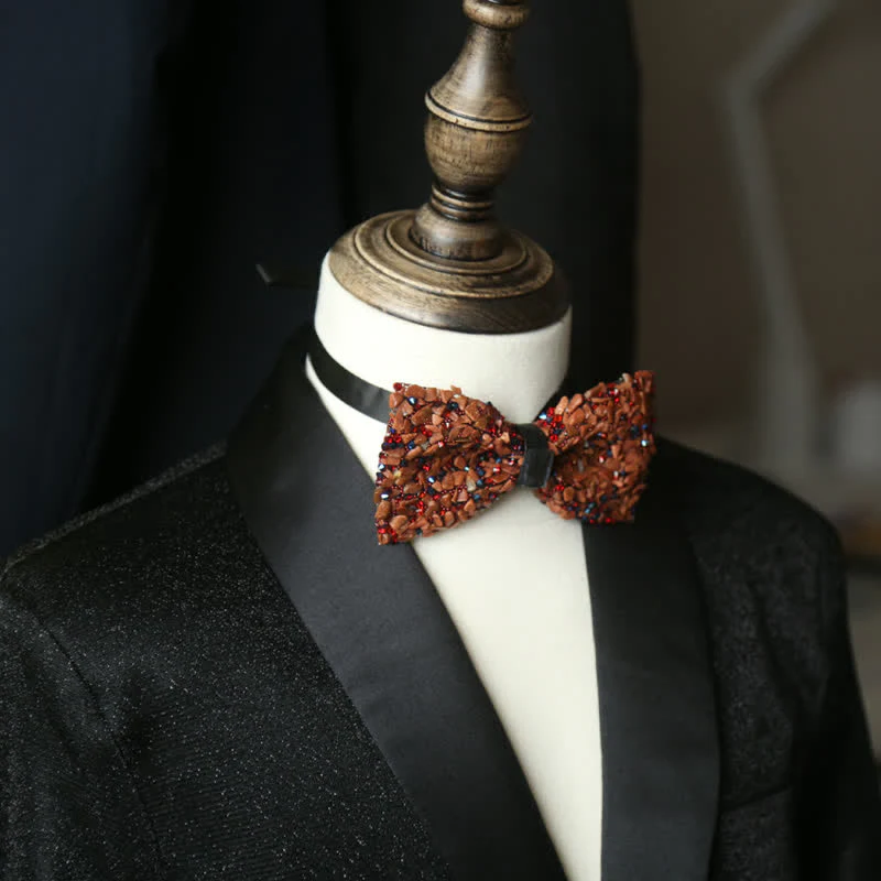 Men's Multicolor Stone Crystal Clastic Enchases Bow Tie - Image 4