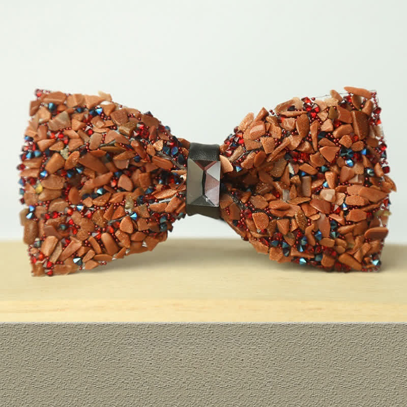 Men's Multicolor Stone Crystal Clastic Enchases Bow Tie - Image 5