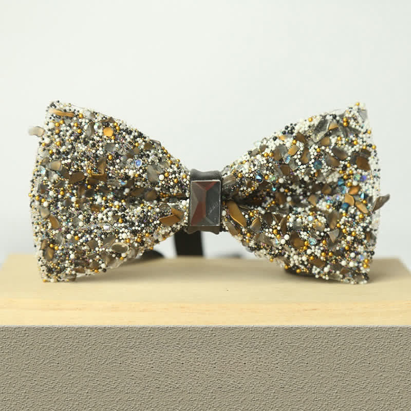 Men's Multicolor Stone Crystal Clastic Enchases Bow Tie - Image 9