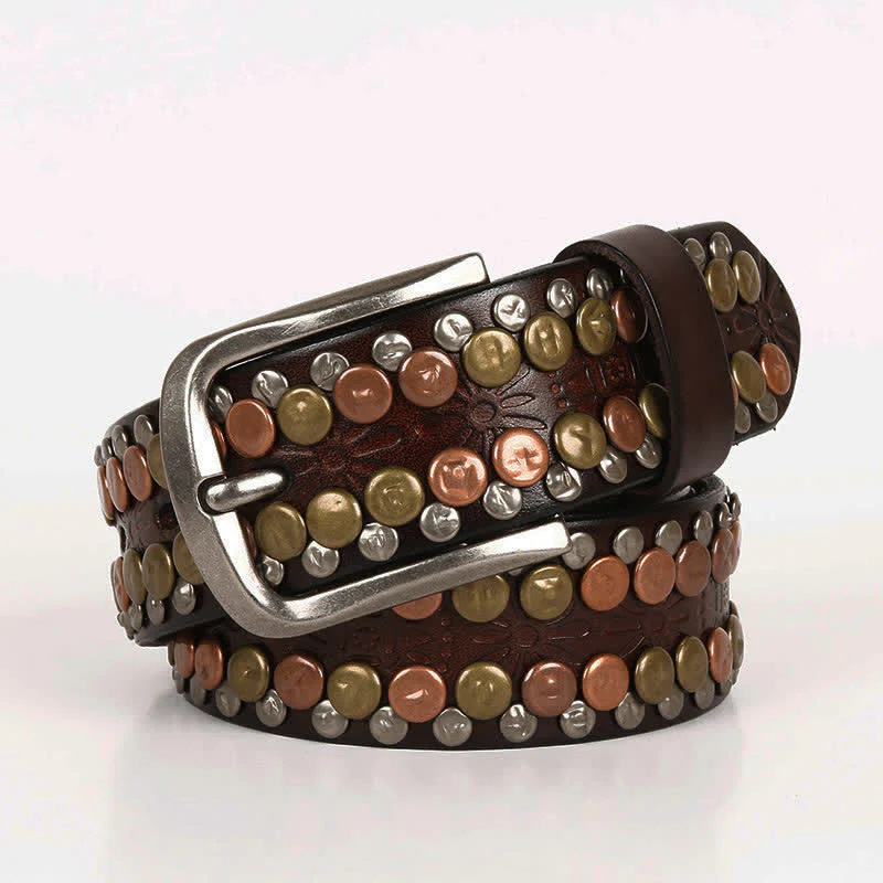 Men's Multicolour Button Rivet Studded Leather Belt - Image 14