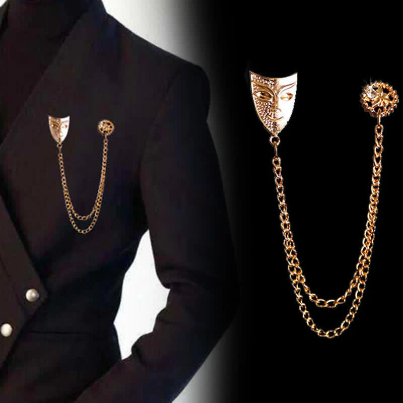 Men's Mysterious Mask Tassel Brooch