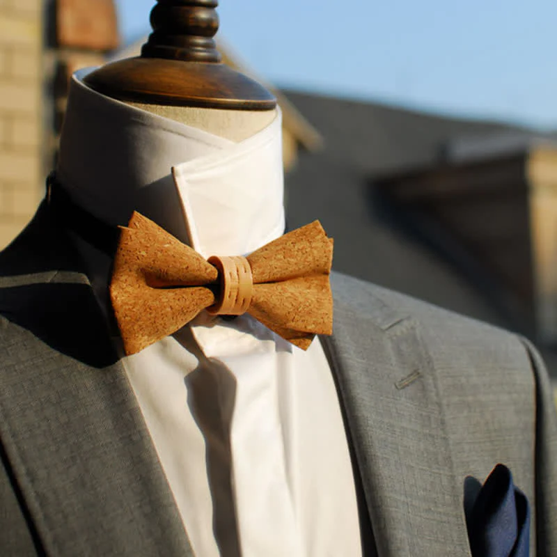 Men's Natural Series Imitaion Wood Leather Loop Bow Tie - Image 2