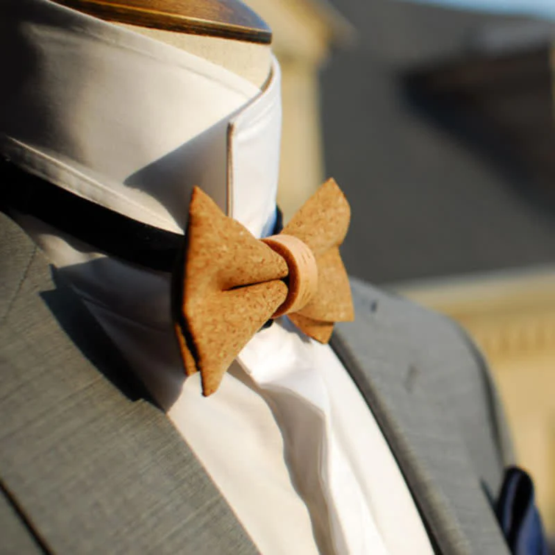 Men's Natural Series Imitaion Wood Leather Loop Bow Tie - Image 3