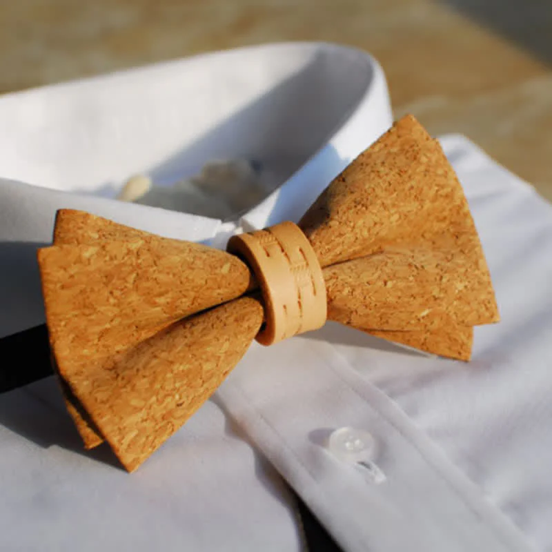 Men's Natural Series Imitaion Wood Leather Loop Bow Tie - Image 4