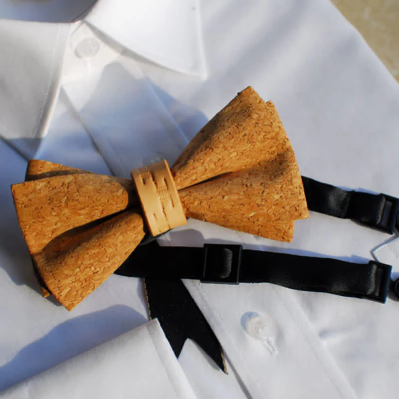 Men's Natural Series Imitaion Wood Leather Loop Bow Tie - Image 5