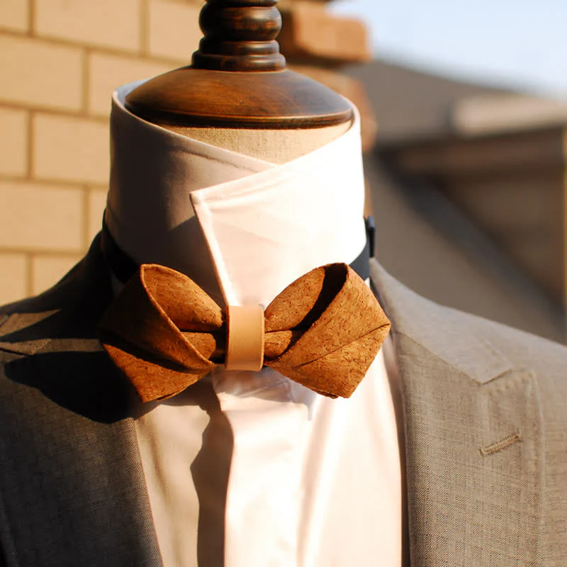 Men's Natural Series Imitaion Wood Leather Loop Bow Tie - Image 7
