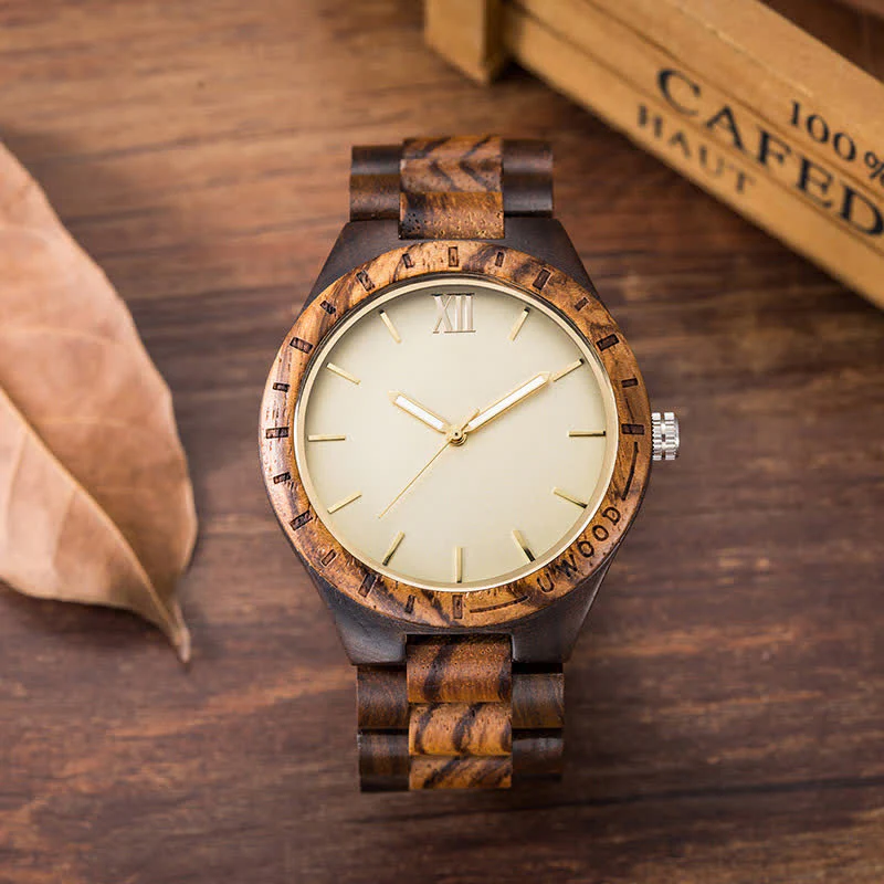Men's Natural Walnut Zebra Wood Quartz Wooden Watch - Image 11