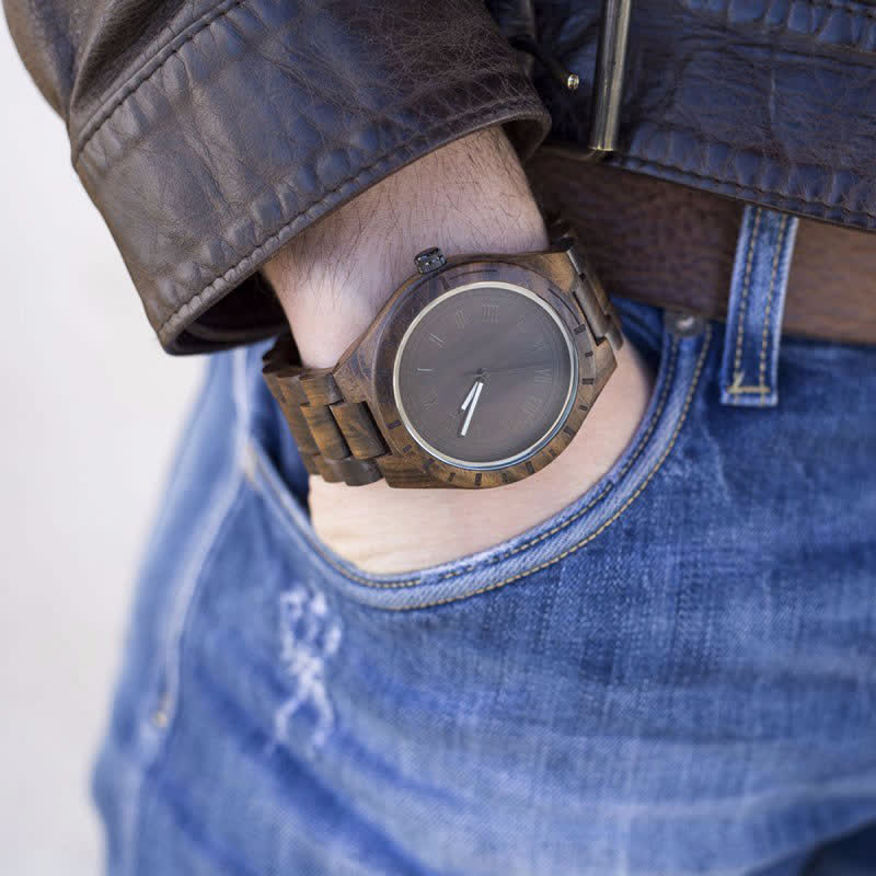 Men's Natural Walnut Zebra Wood Quartz Wooden Watch - Image 6