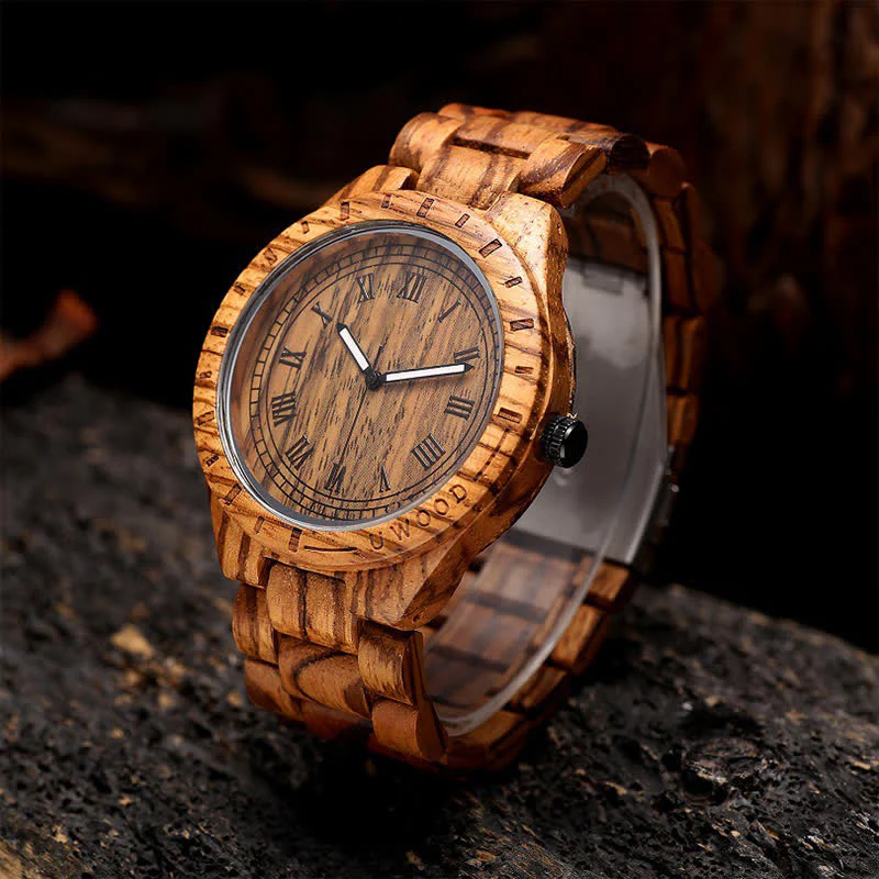 Men's Natural Walnut Zebra Wood Quartz Wooden Watch - Image 9