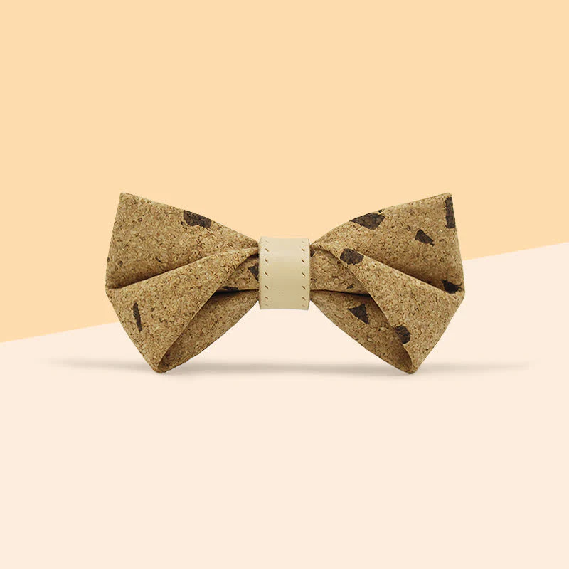 Men's Nature Wood Print Leather Loop Bow Tie - Image 3