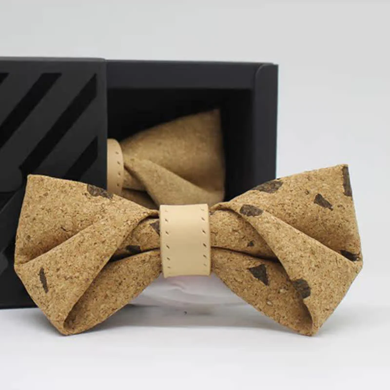 Men's Nature Wood Print Leather Loop Bow Tie - Image 4