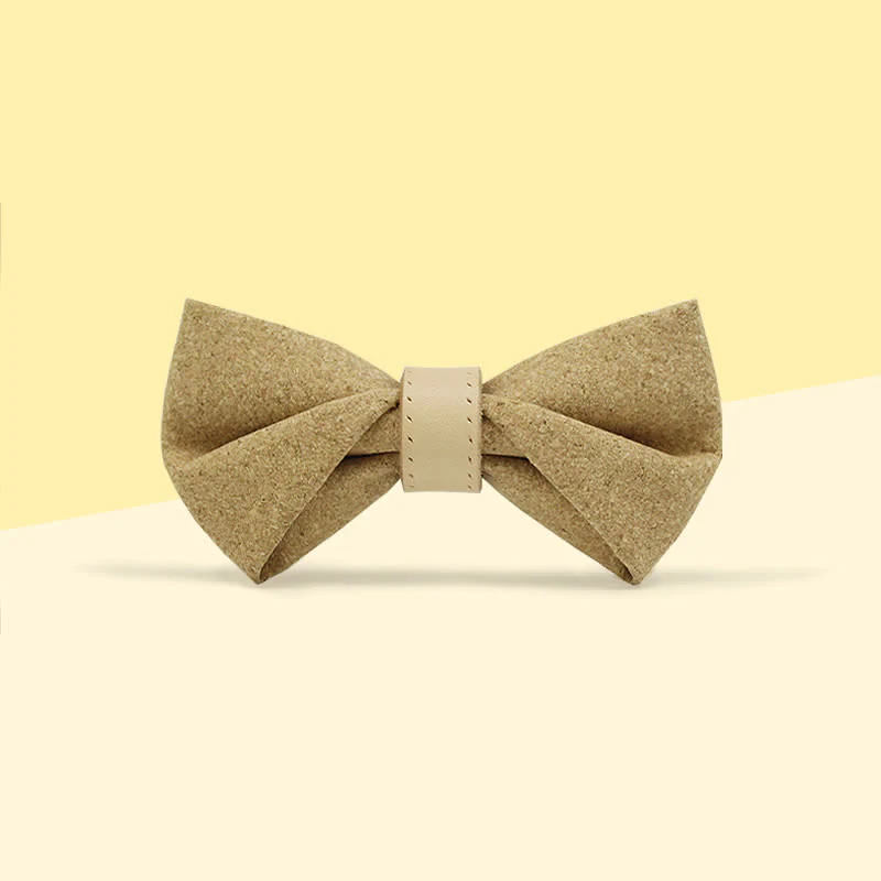 Men's Nature Wood Print Leather Loop Bow Tie - Image 7
