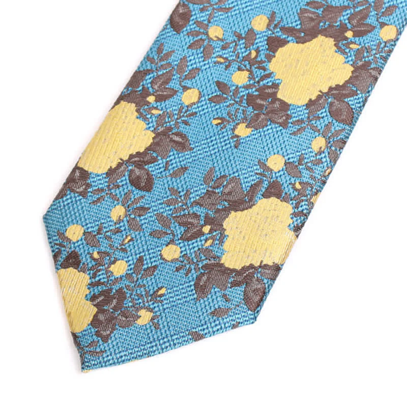 Men's Nature Yellow Flower Dark Cyan Necktie - Image 3