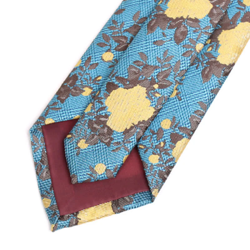 Men's Nature Yellow Flower Dark Cyan Necktie - Image 4