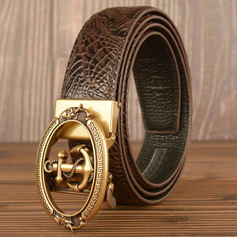 Men's Nautical Anchor Crocodile Embossed Leather Belt - Image 2