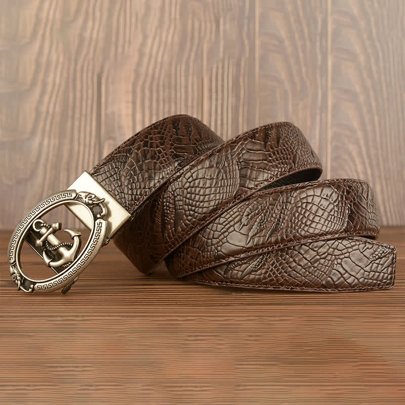 Men's Nautical Anchor Crocodile Embossed Leather Belt - Image 23