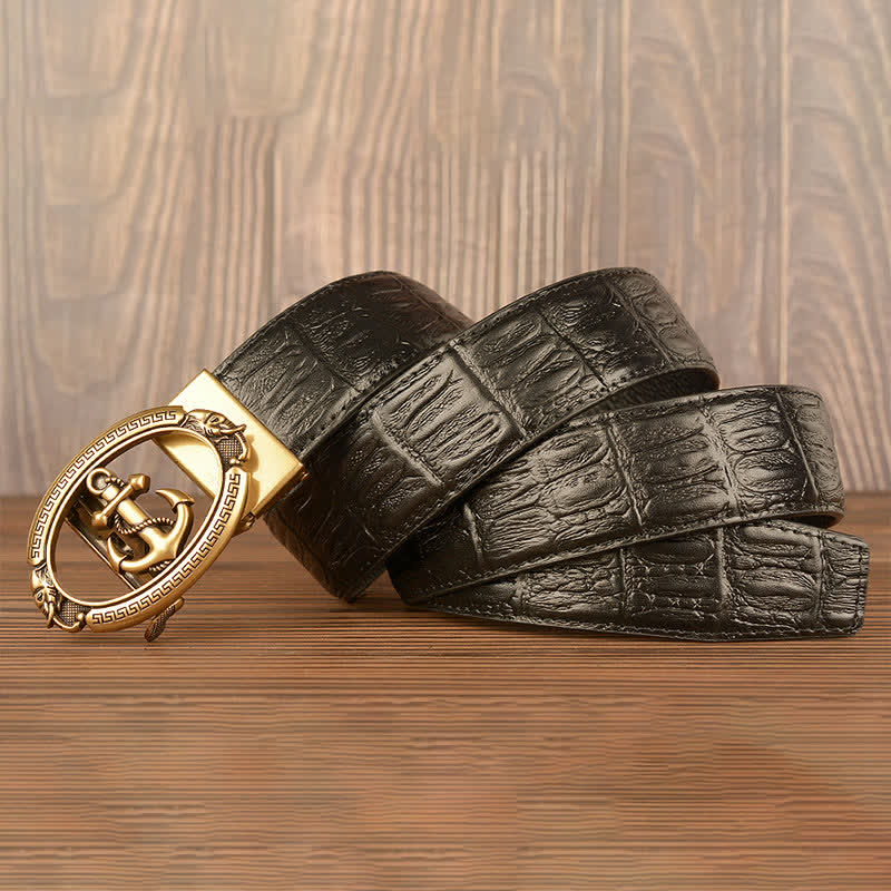 Men's Nautical Anchor Crocodile Embossed Leather Belt - Image 3