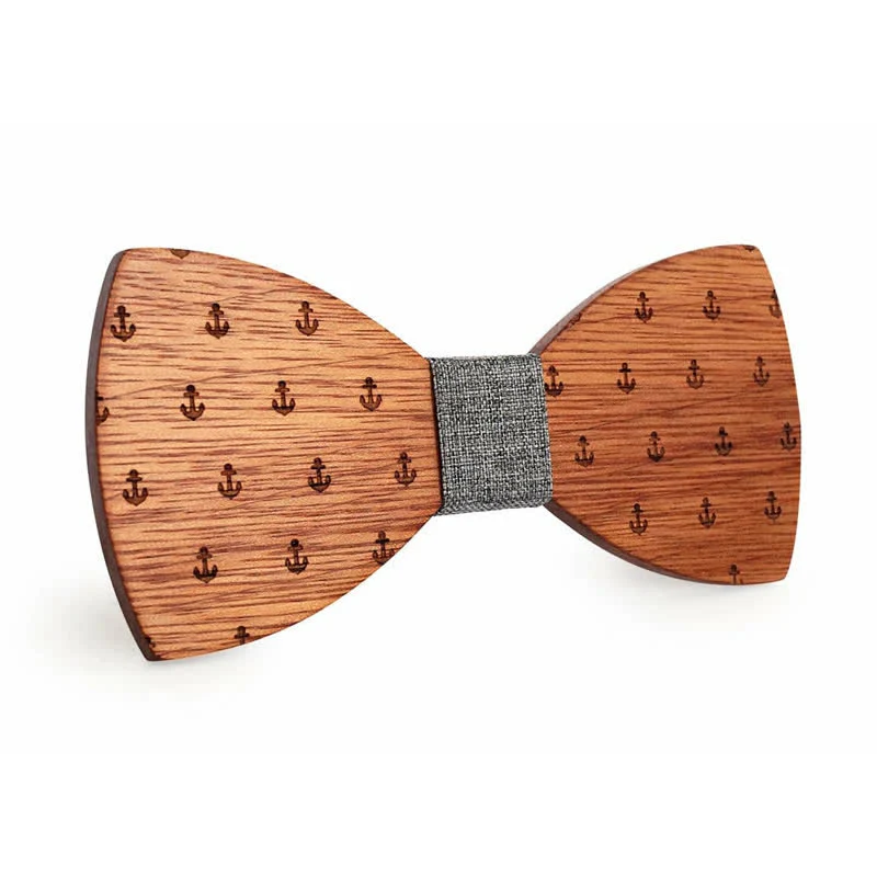 Men's Nautical Boat Anchor Wooden Bow Tie - Image 5
