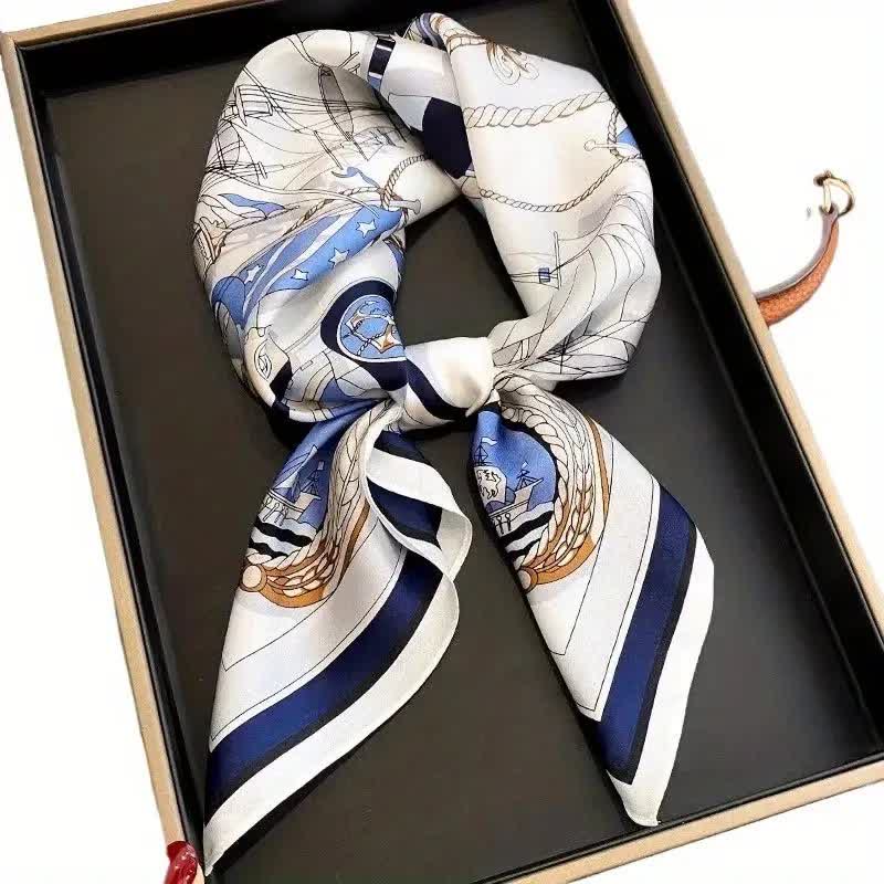 Men's Nautical Pattern Luxury Fashion Silk Square Cravat - Image 2