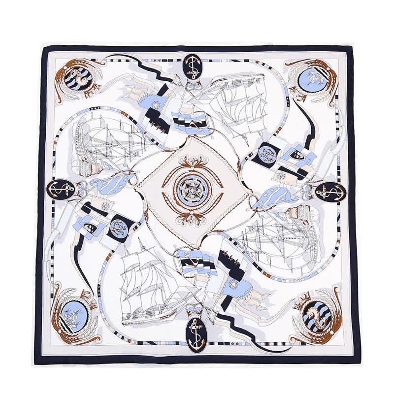 Men's Nautical Pattern Luxury Fashion Silk Square Cravat - Image 3