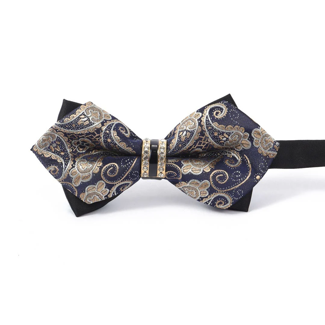 Men's Navy And Gold Paisley Fabric Bow Tie
