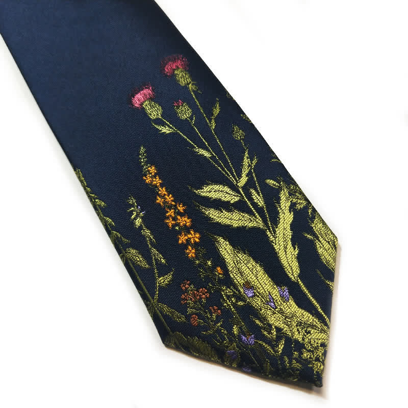 Men's Navy Blue Amidst Flowers Necktie - Image 5