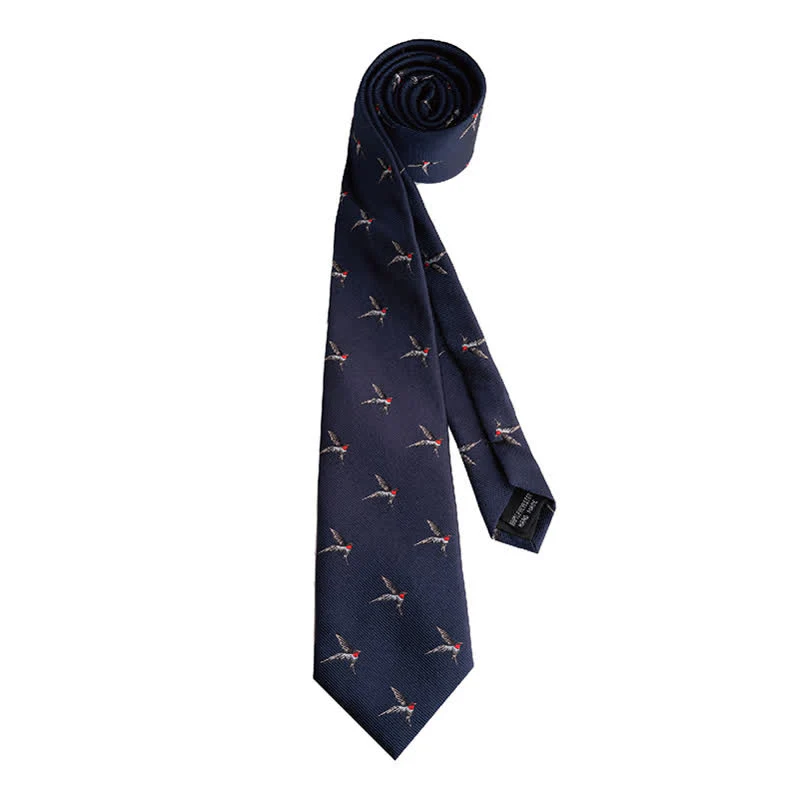 Men's Navy Blue Embroidered Woven Swallow Necktie - Image 5
