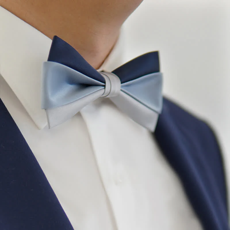 Men's Navy Blue Gray Three Colors Contrasting Bow Tie - Image 2